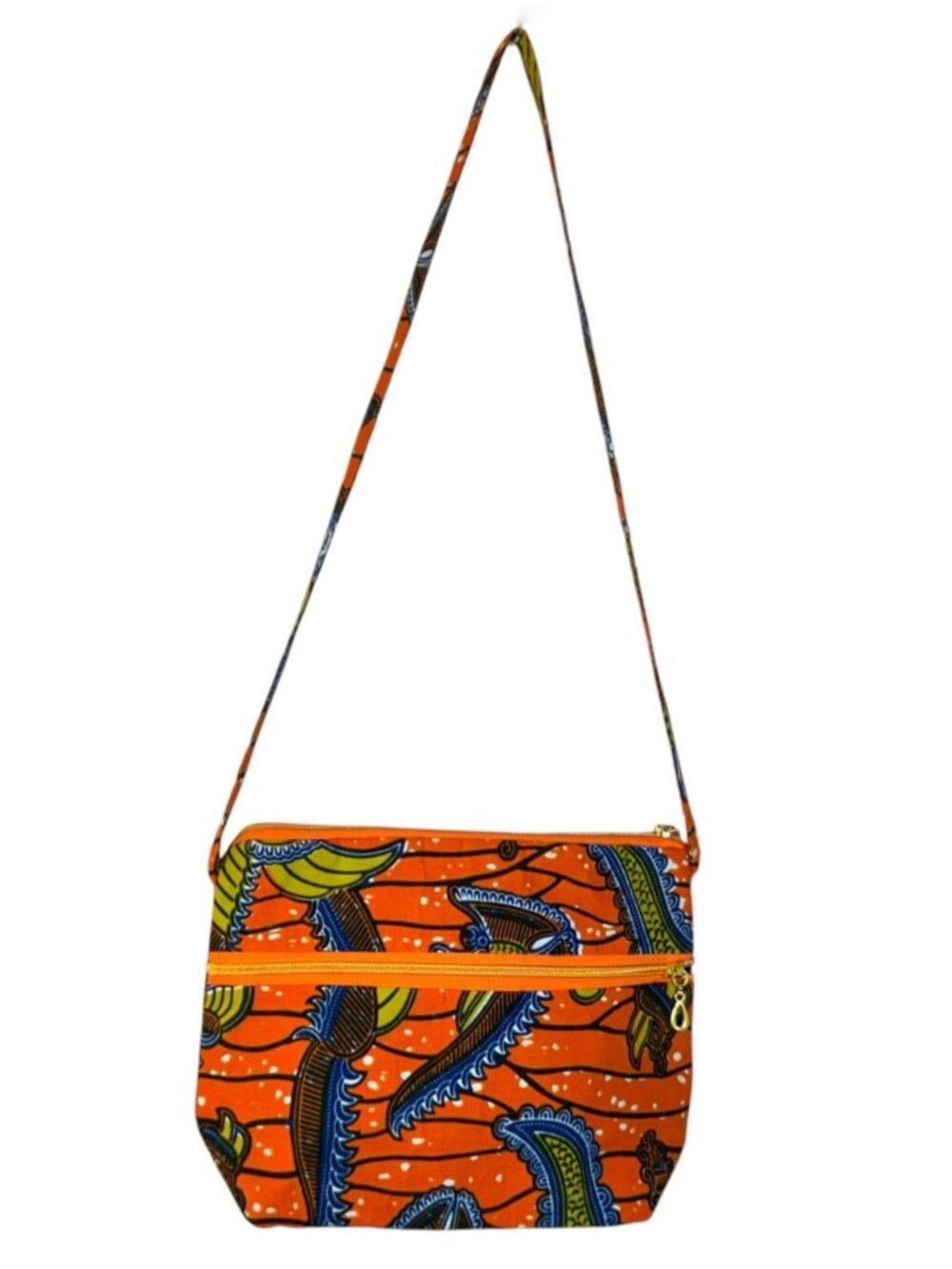African Print Shoulder Bag Handmade 100% Cotton Orange Multi Aya Fair Trade - Picture 3 of 16